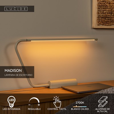 Lucide MADISON - Lámpara de escritorio - LED Regul. - 1x6,5W 2700K - Taupe